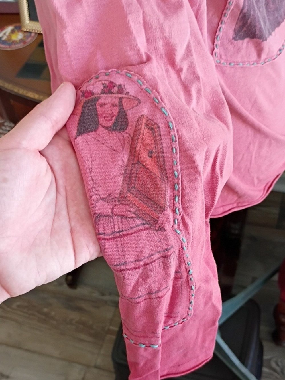 Double D Ranch Pink Long Sleeve T-shirt With Country Western Star Patches Size M - Picture 6 of 9